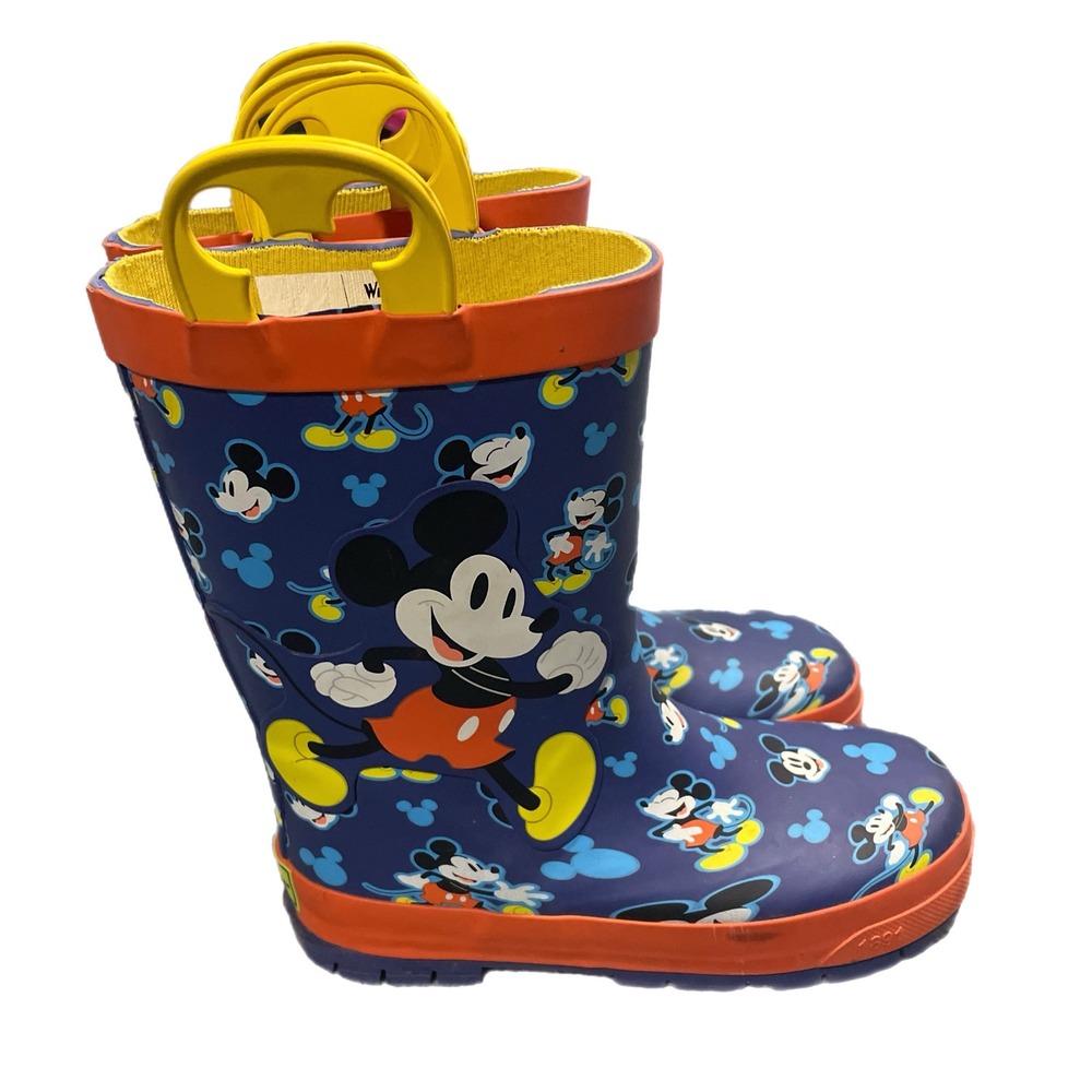 Western Chief Kids Mickey Mouse Rain Boots Blue Orange Yellow Size 12 galoshes
